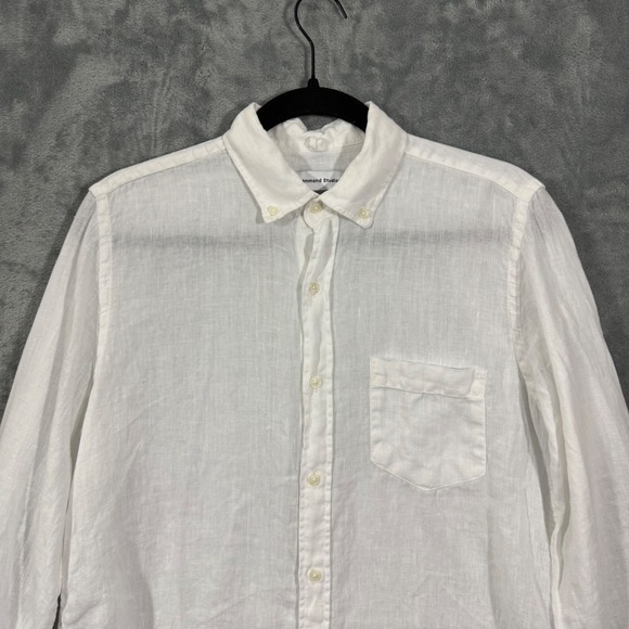 Edmmond Studios White Linen Button Down Long Sleeve Shirt - Picture 3 of 14